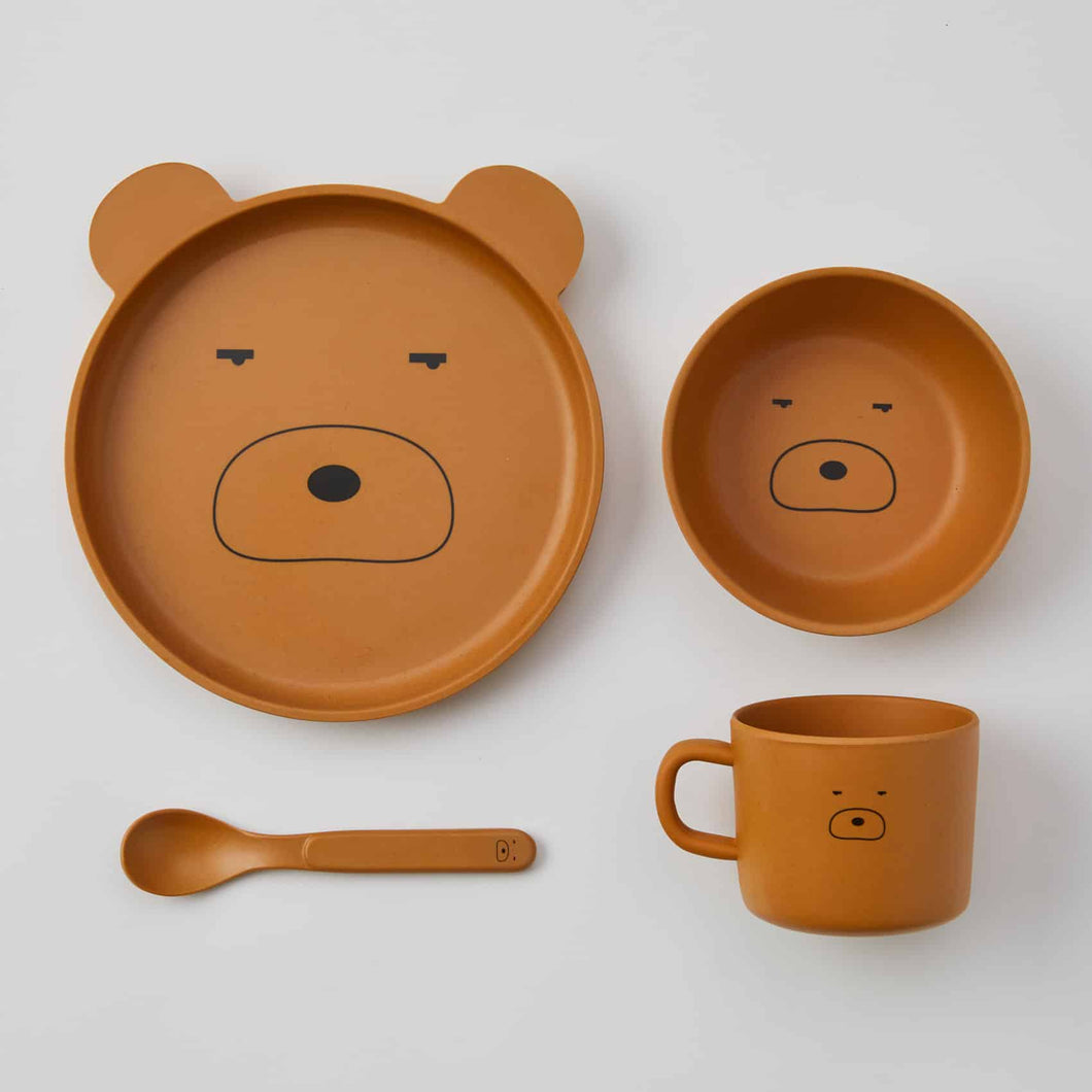 Bear Face Kids Bamboo Dinner Set