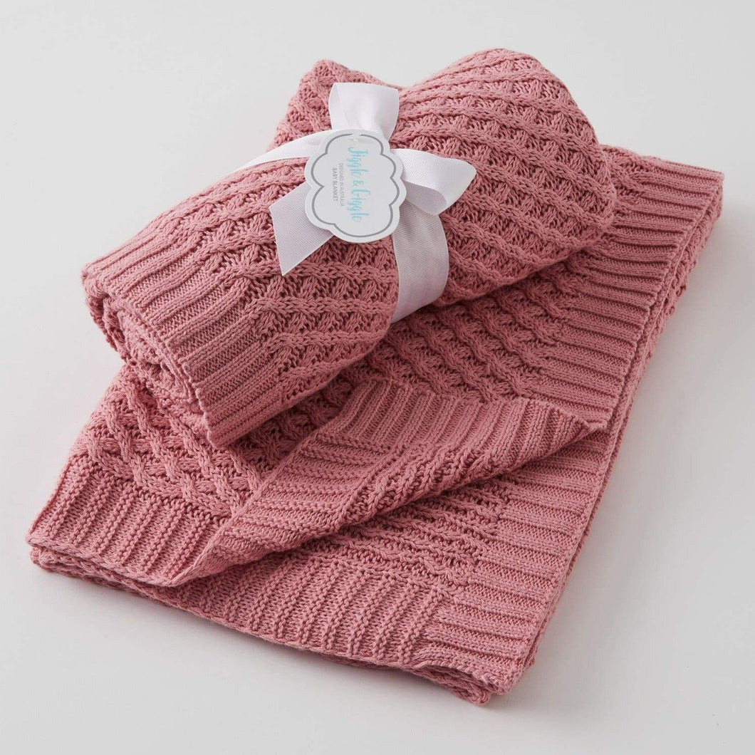 Blush Basket Weave Knit Blanket