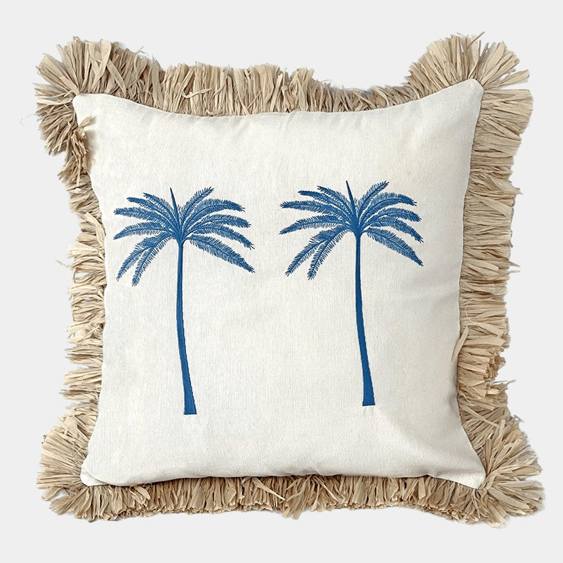 Raffia Blue Palm Duo cushion