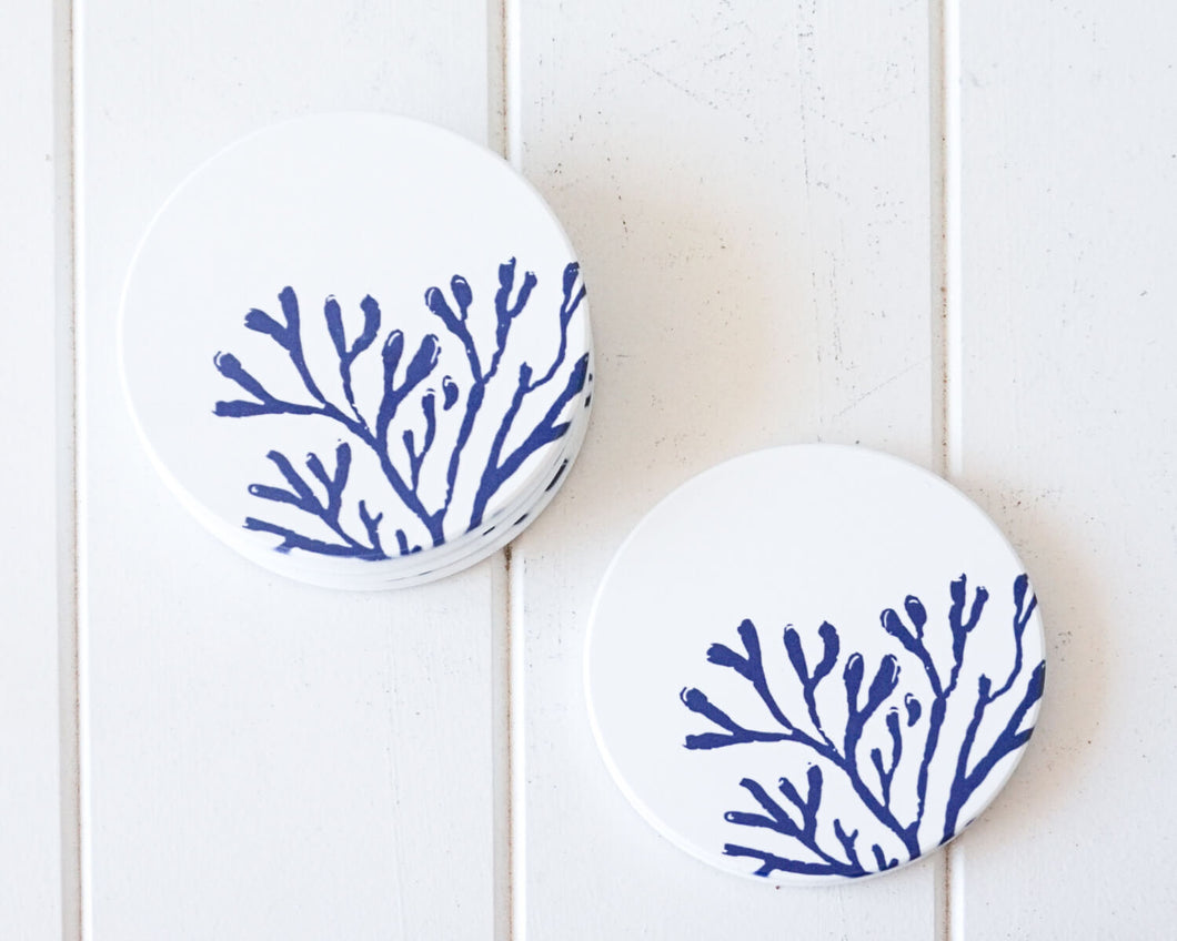 Hamptons Blue Coral Ceramic Coaster